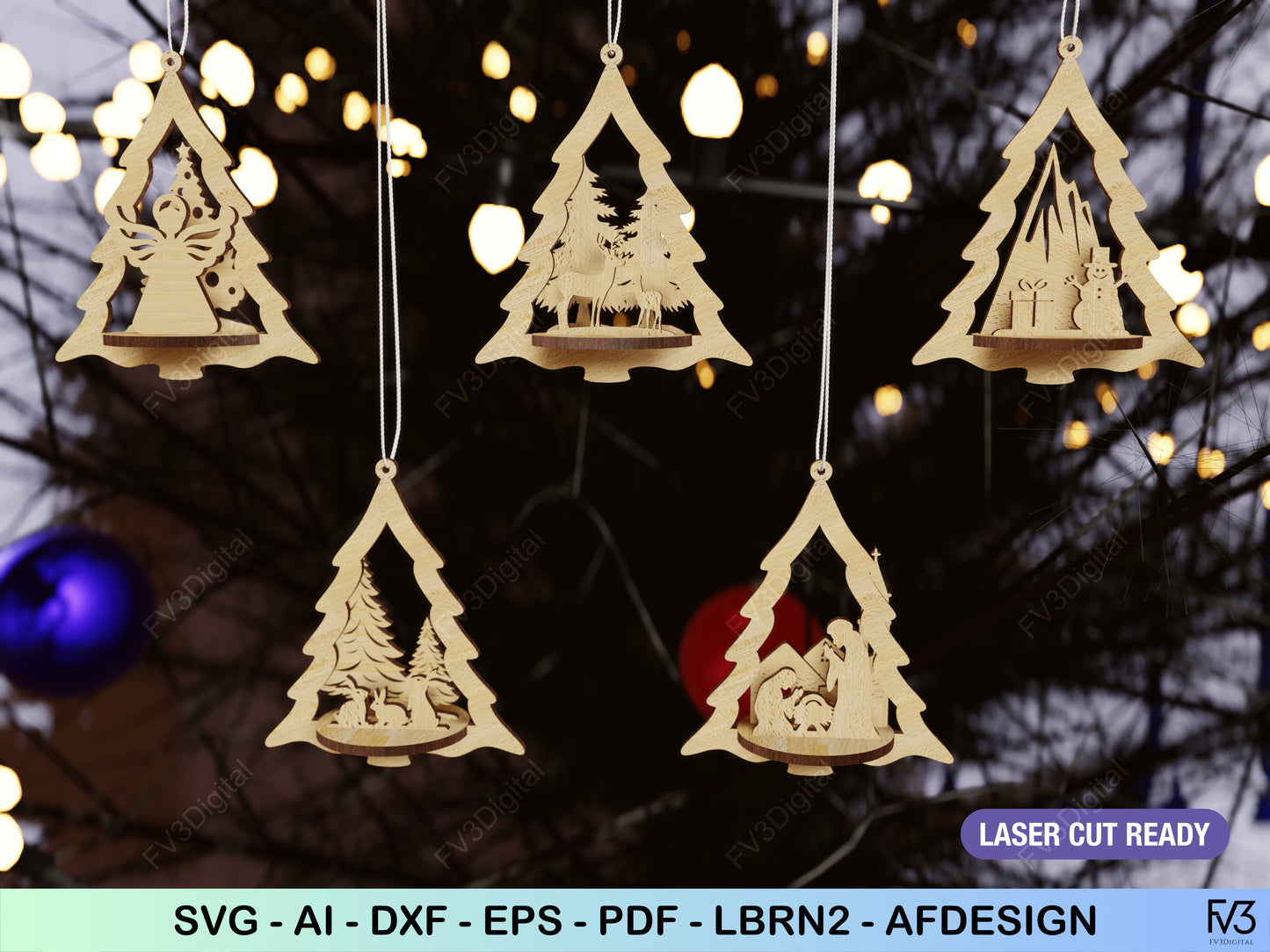 Laser Cut Files Bundle: 25 Unique 3D Christmas Ornaments, Ideal for DIY Holiday Crafts, Custom Gifts, and Festive Home Decoration Projects!