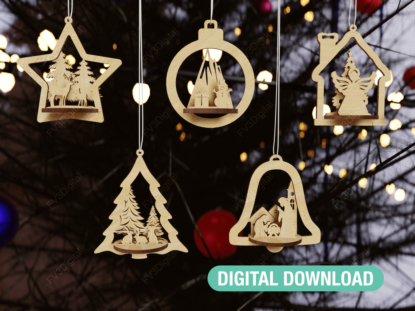 Laser Cut Files Bundle: 25 Unique 3D Christmas Ornaments, Ideal for DIY Holiday Crafts, Custom Gifts, and Festive Home Decoration Projects!