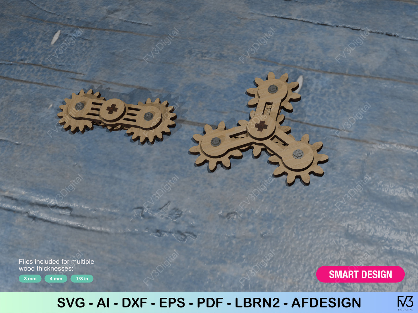 Laser Cut Files Fidget Spinner with Gears – DIY Mechanical Toy for Stress Relief, STEM Learning & Fun Hand Gadget. Two models included.