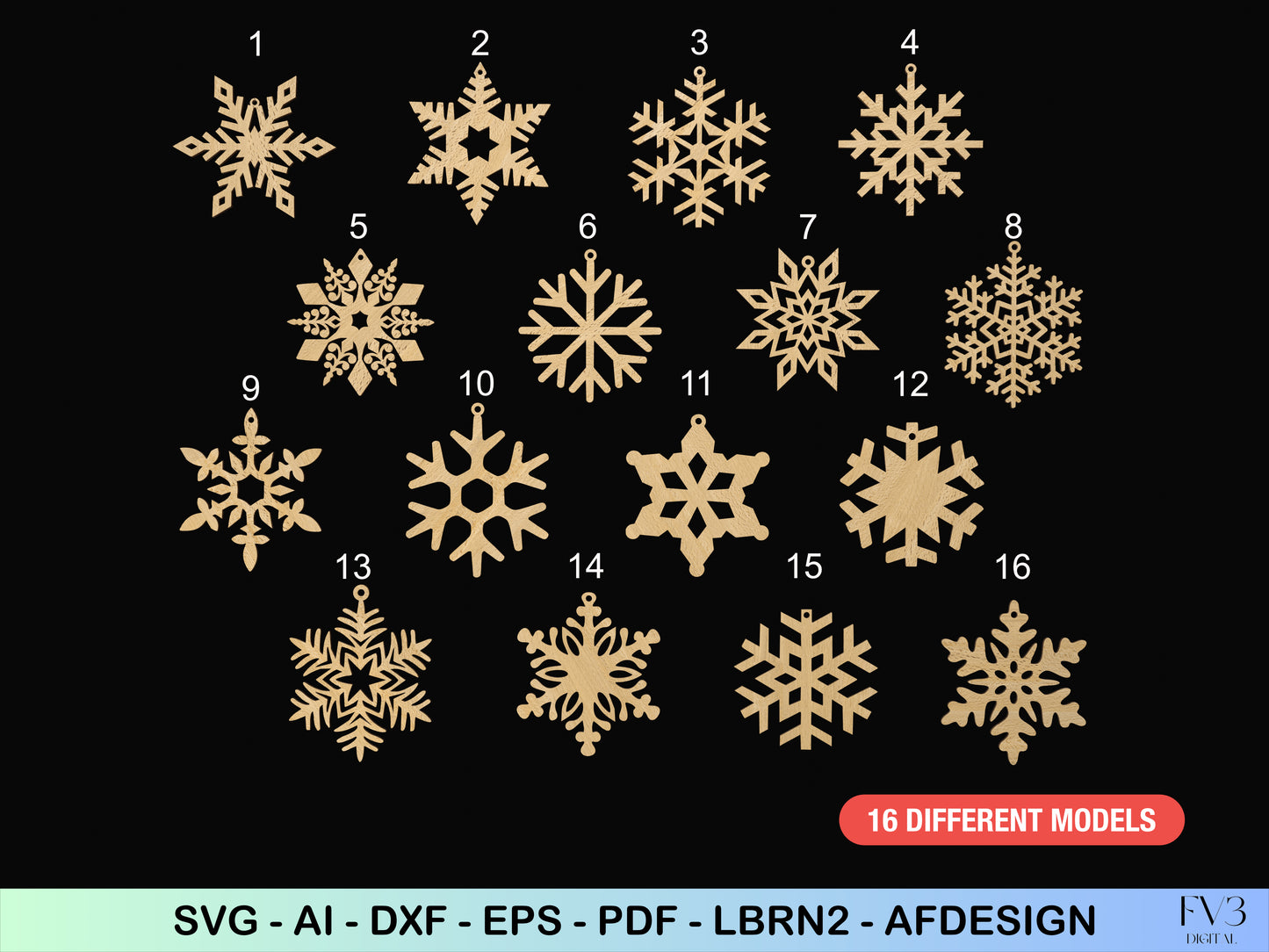 Snowflake Ornament Laser Cut Files - Bundle with 16 Christmas Tree Decorations - DIY Holiday Home Decor Digital Download for Laser Cutting