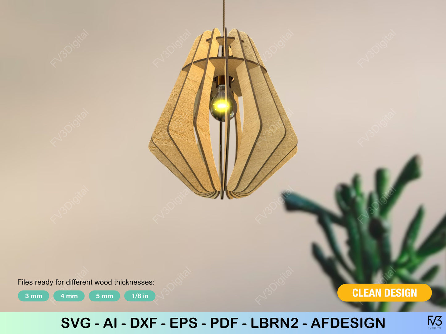 Laser Cut Files for 3D Geometric Pendant Lamp ā Files ready for 3mm, 4mm, 5mm, and 1/8" Wood. Modern Design for Home or Office Decor.