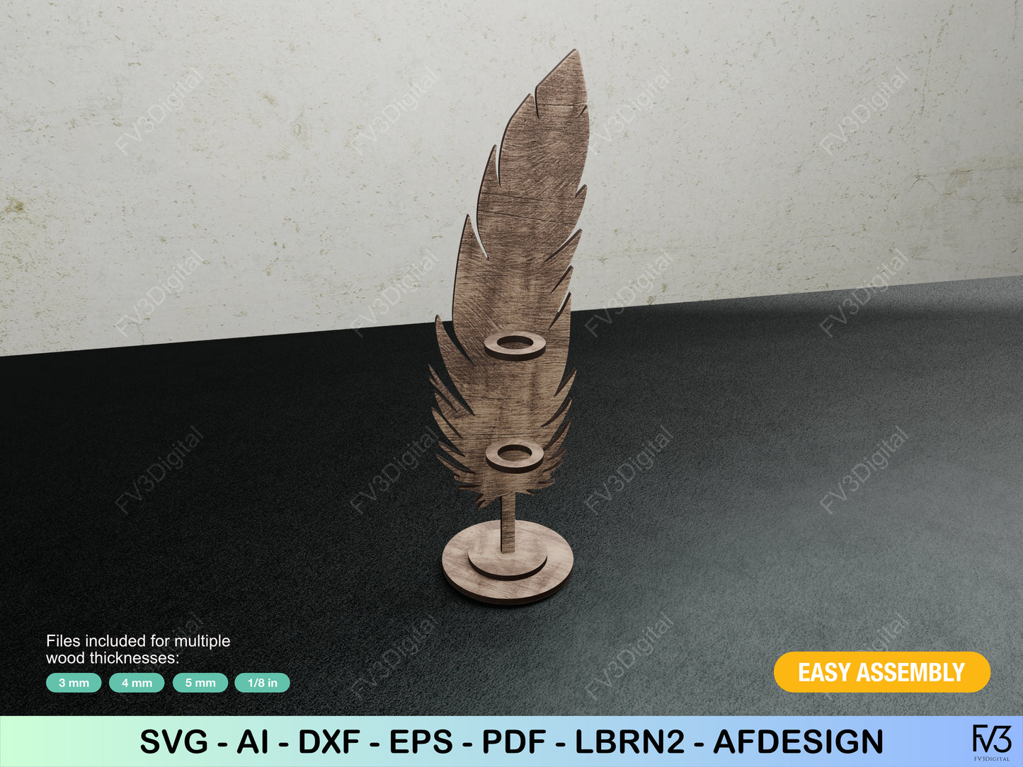 Pen holder laser cut files. Original office or home decor. Feather pen holder cut file - DIY. Digital download SVG files for DIY project.