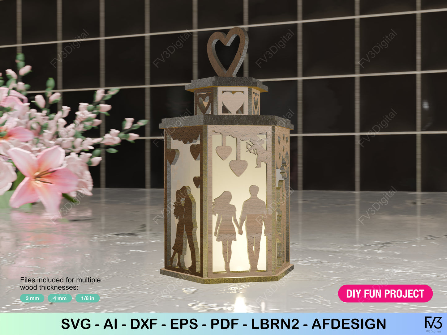 Romantic Lantern Laser Cut Files for DIY Craft Projects | Valentine's Day, Home Decor, Anniversary Gift, Woodworking, and Creative Craft