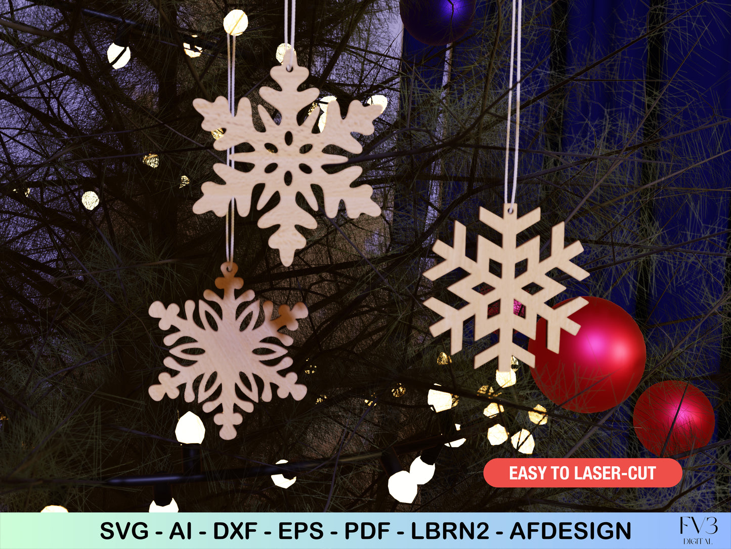 Snowflake Ornament Laser Cut Files - Bundle with 16 Christmas Tree Decorations - DIY Holiday Home Decor Digital Download for Laser Cutting