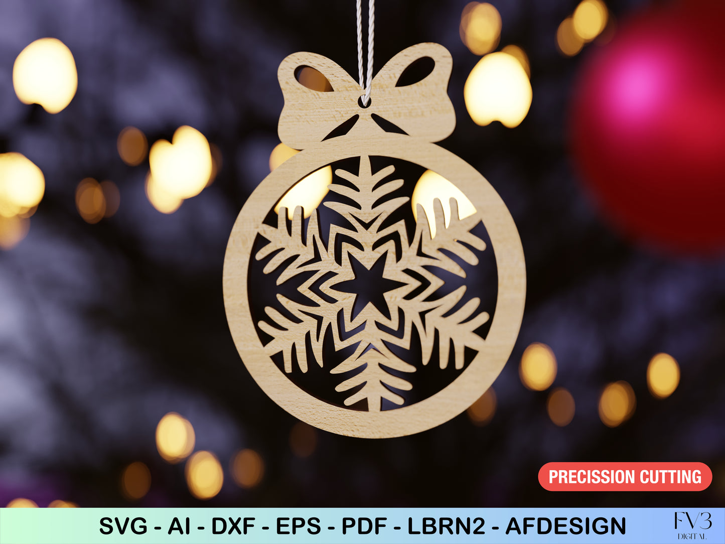 Christmas Tree Ornaments Laser Cut Files Bundle - 10 Unique Christmas Motif Designs - DIY Digital Download Holiday Home Decor