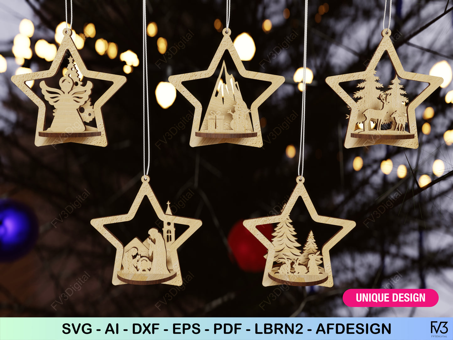 Laser Cut Files Bundle: 25 Unique 3D Christmas Ornaments, Ideal for DIY Holiday Crafts, Custom Gifts, and Festive Home Decoration Projects!