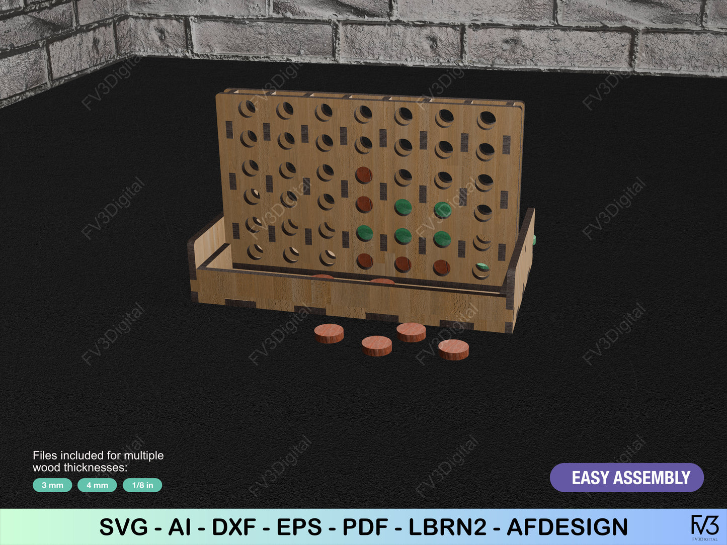 Laser Cut Files Connect Four Board Game SVG Digital Download - DIY Tabletop Game Design Fun and Interactive Project - Board game project.