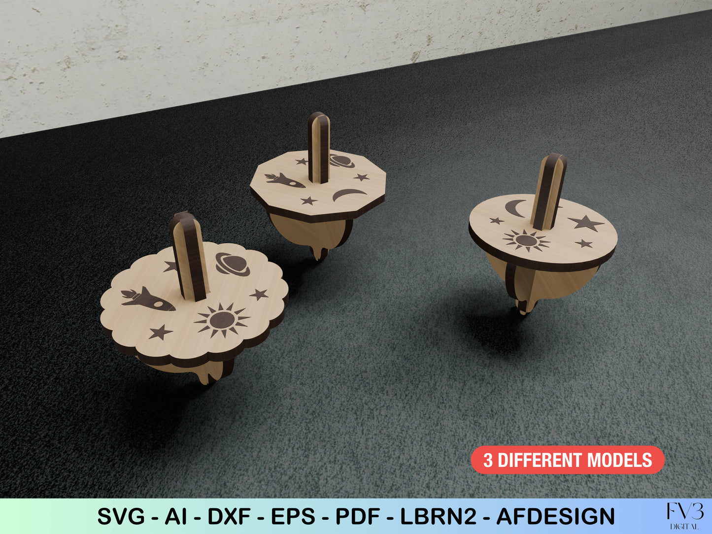 Cosmic Spinning Top Trio | Laser Cut Files | DIY STEM Toy & Gift Project