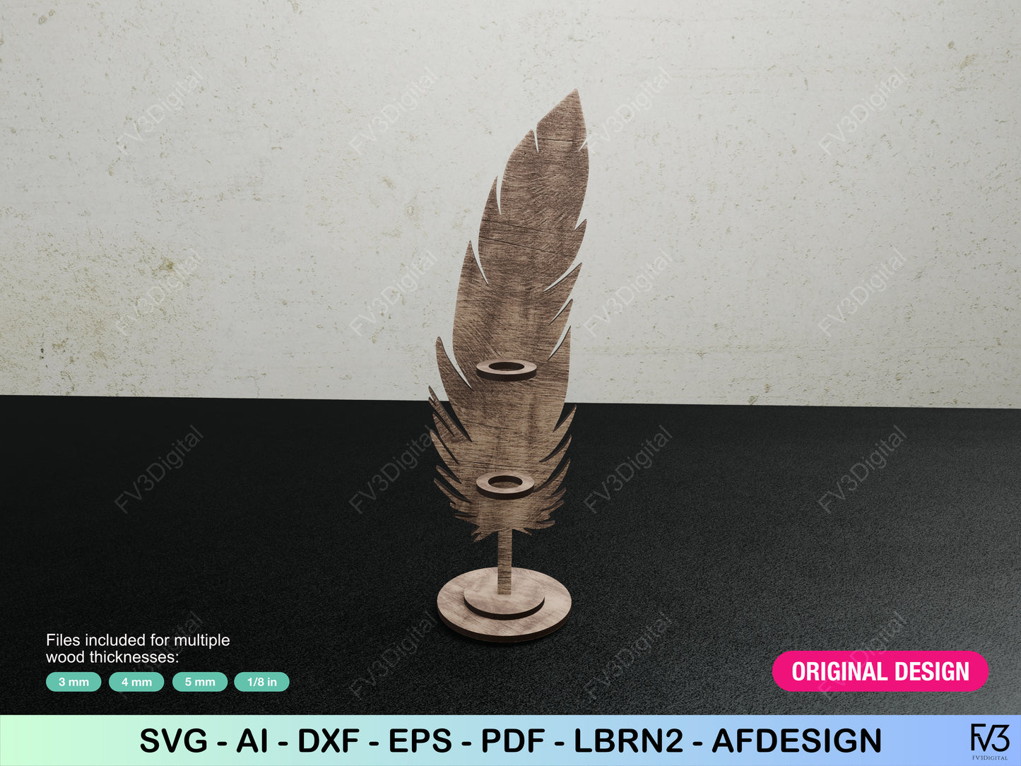 Pen holder laser cut files. Original office or home decor. Feather pen holder cut file - DIY. Digital download SVG files for DIY project.