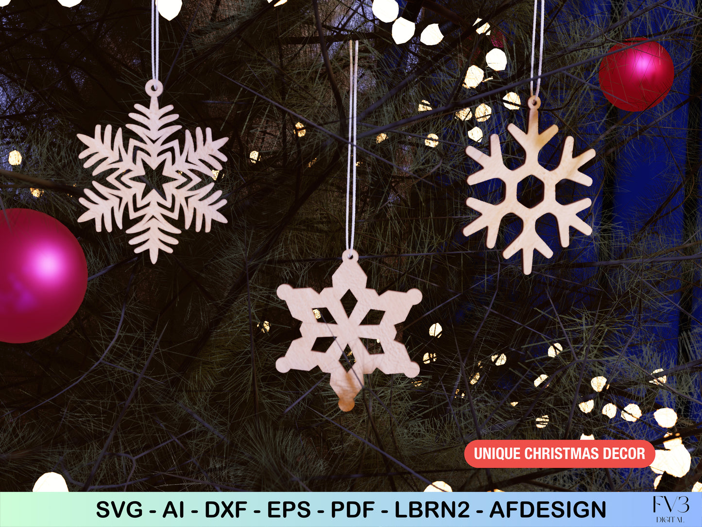 Snowflake Ornament Laser Cut Files - Bundle with 16 Christmas Tree Decorations - DIY Holiday Home Decor Digital Download for Laser Cutting