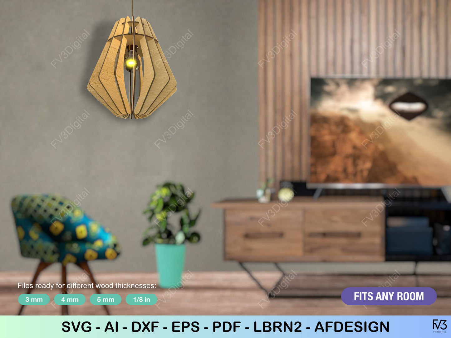 Laser Cut Files for 3D Geometric Pendant Lamp ā Files ready for 3mm, 4mm, 5mm, and 1/8" Wood. Modern Design for Home or Office Decor.