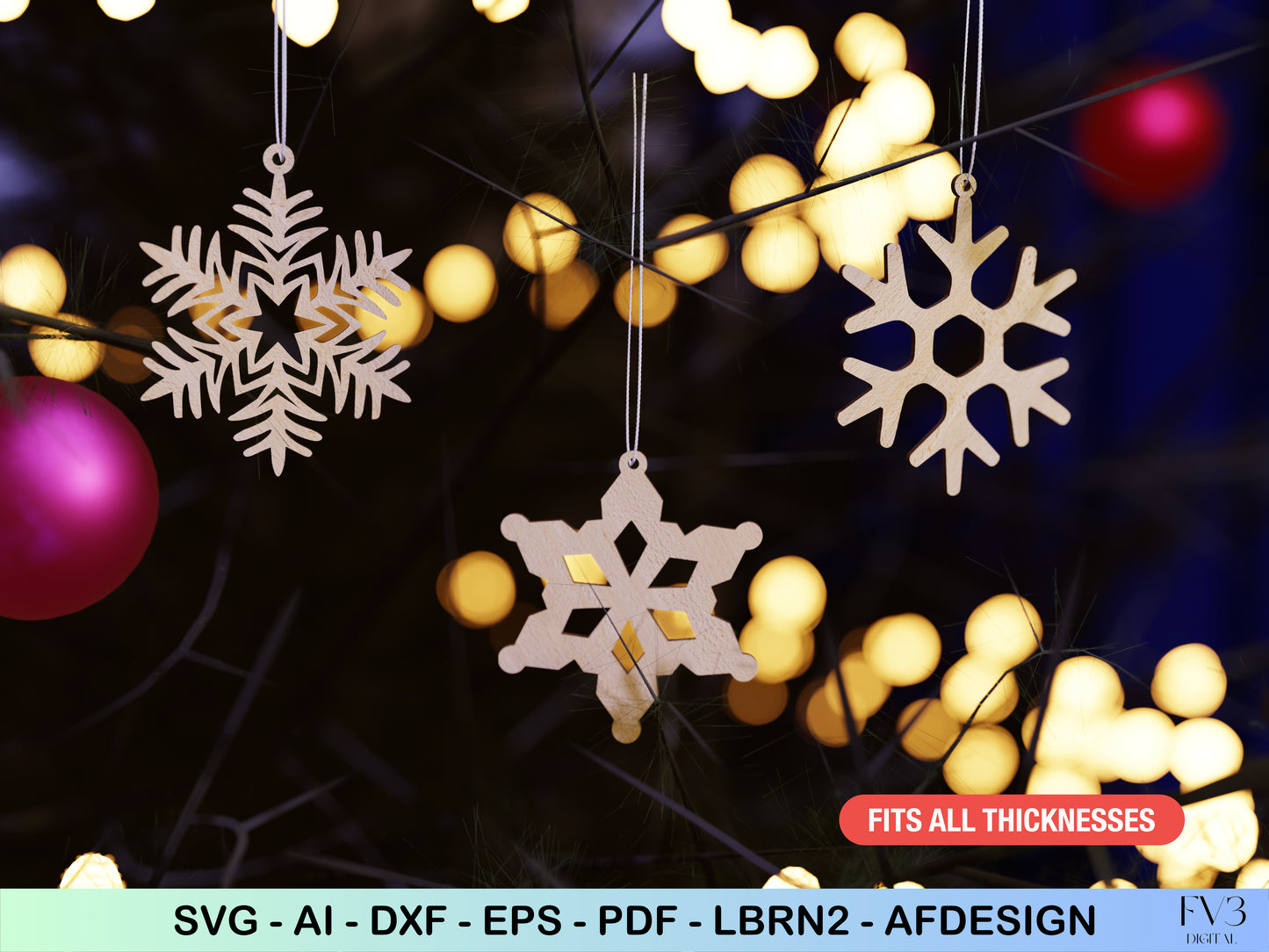 Snowflake Ornament Laser Cut Files - Bundle with 16 Christmas Tree Decorations - DIY Holiday Home Decor Digital Download for Laser Cutting