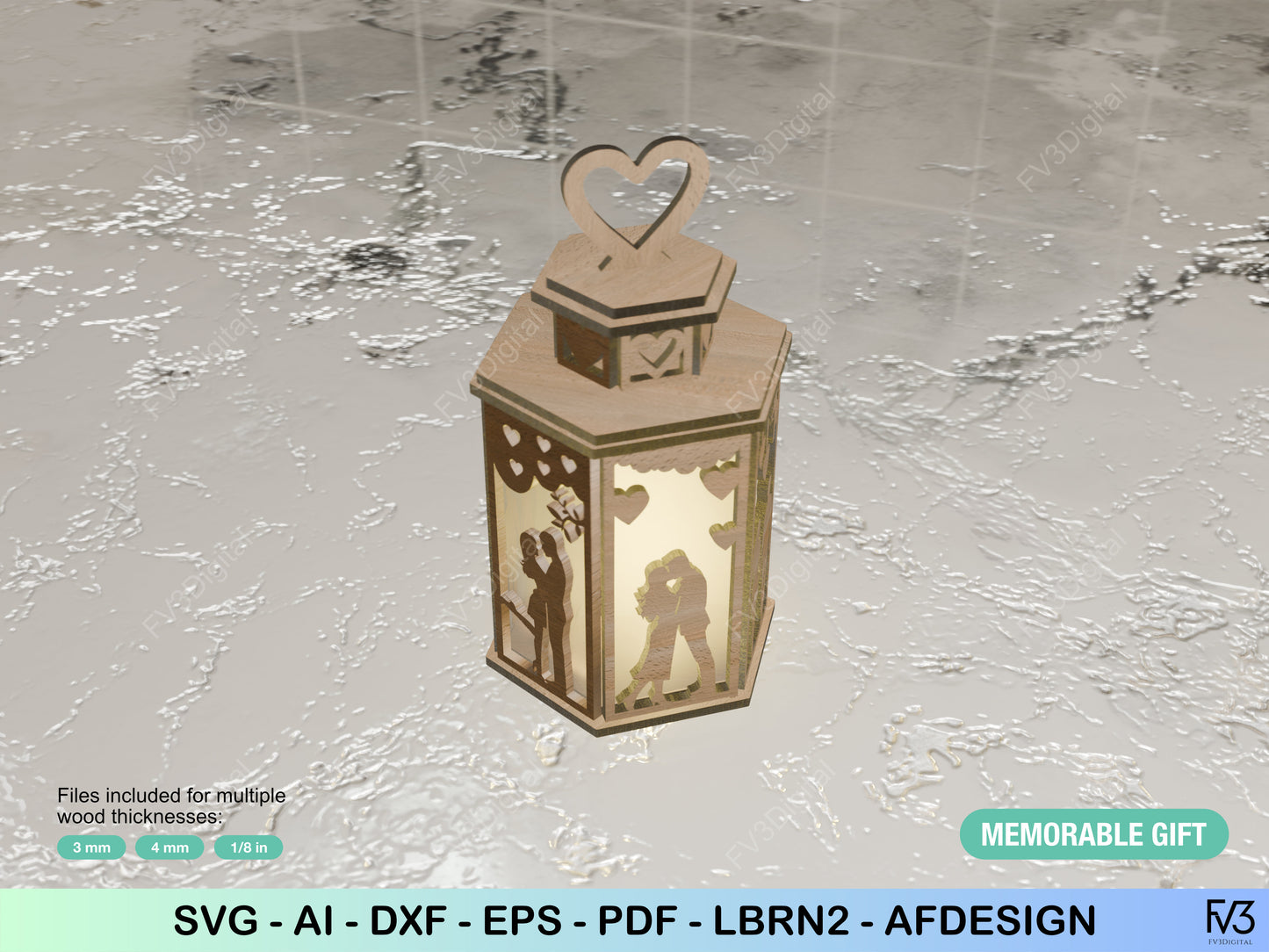 Romantic Lantern Laser Cut Files for DIY Craft Projects | Valentine's Day, Home Decor, Anniversary Gift, Woodworking, and Creative Craft