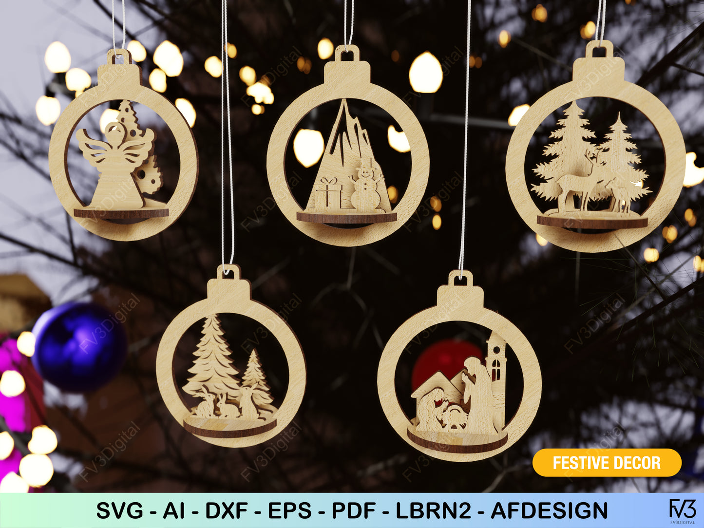 Laser Cut Files Bundle: 25 Unique 3D Christmas Ornaments, Ideal for DIY Holiday Crafts, Custom Gifts, and Festive Home Decoration Projects!