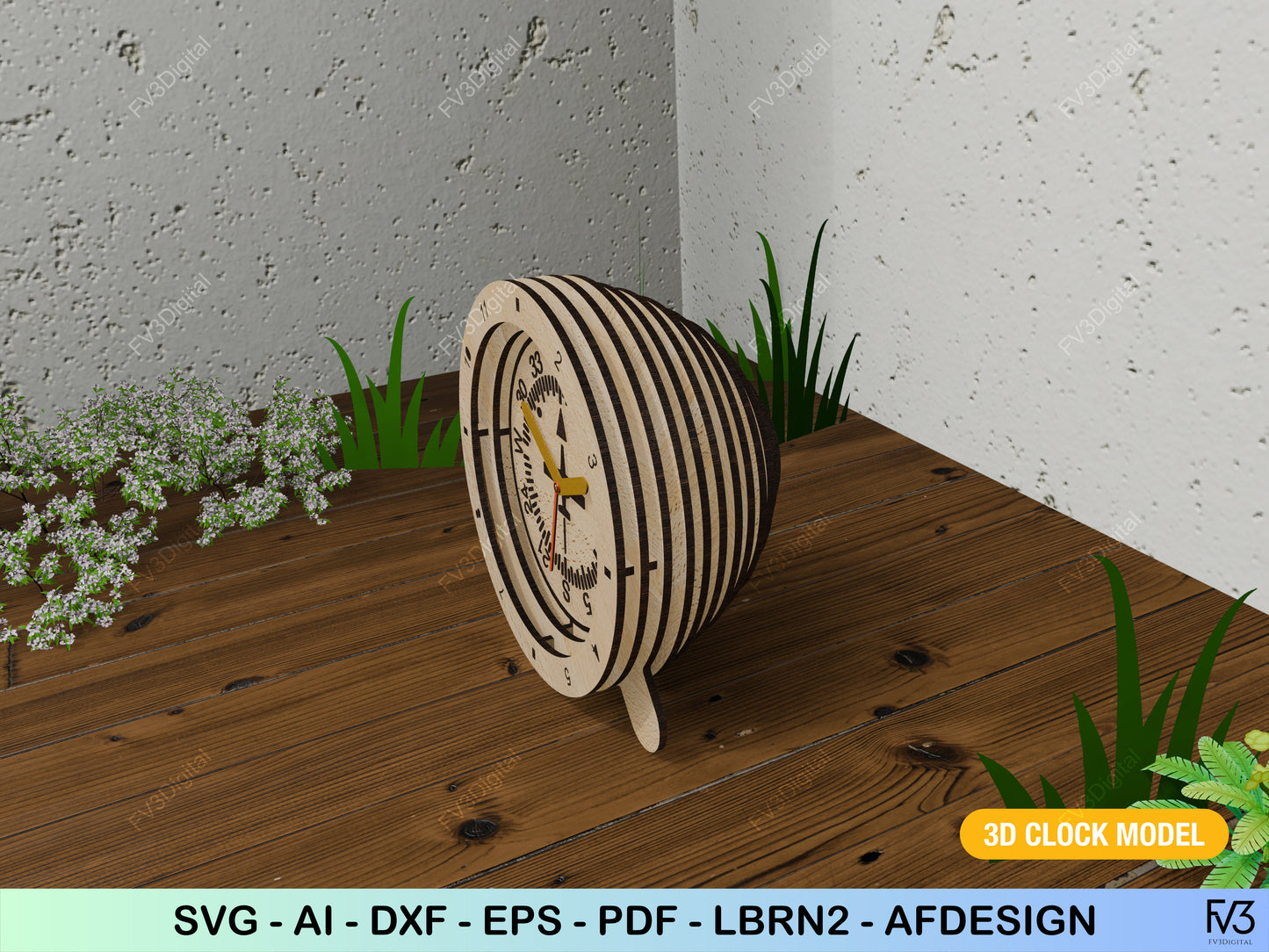 Clock laser cut files - 3D Aviation inspired design with 6 classic flight instrument sphere options. Desk clock design laser cut files.