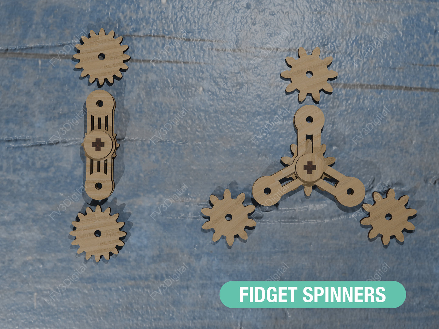 Laser Cut Files Fidget Spinner with Gears – DIY Mechanical Toy for Stress Relief, STEM Learning & Fun Hand Gadget. Two models included.
