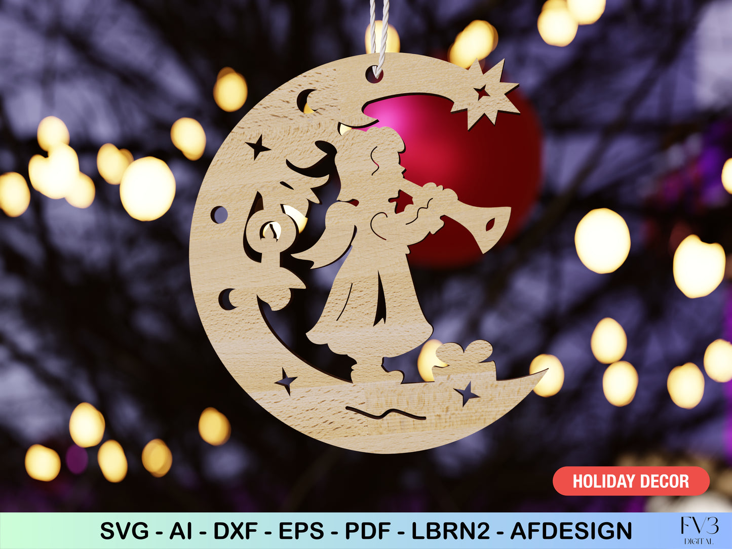 Christmas Tree Ornaments Laser Cut Files Bundle - 10 Unique Christmas Motif Designs - DIY Digital Download Holiday Home Decor