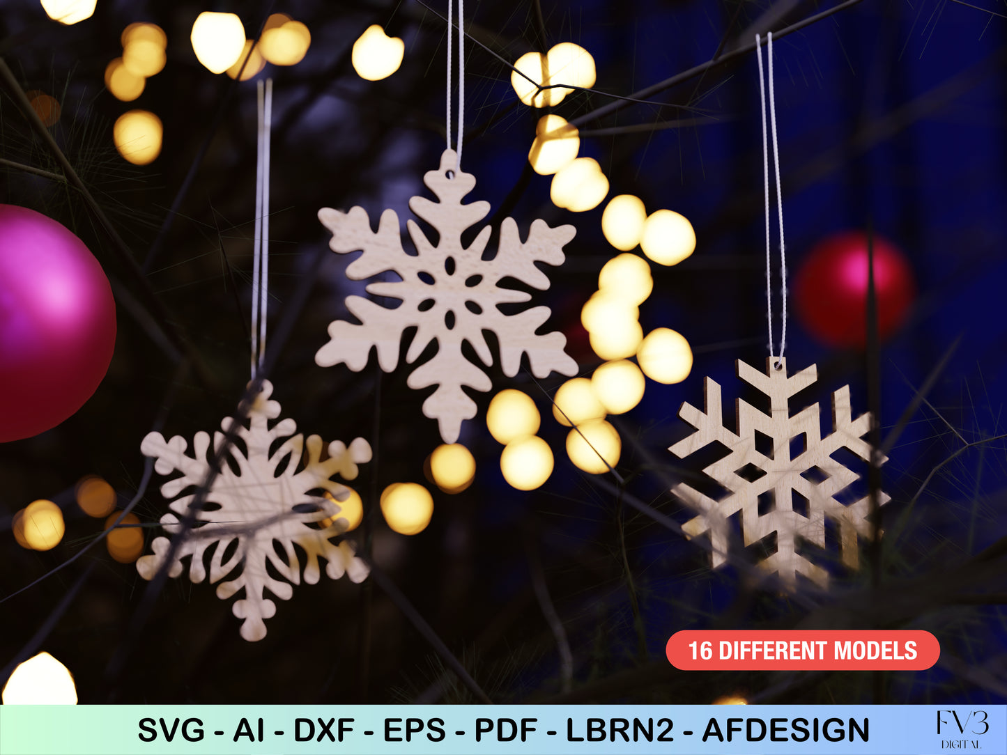 Snowflake Ornament Laser Cut Files - Bundle with 16 Christmas Tree Decorations - DIY Holiday Home Decor Digital Download for Laser Cutting