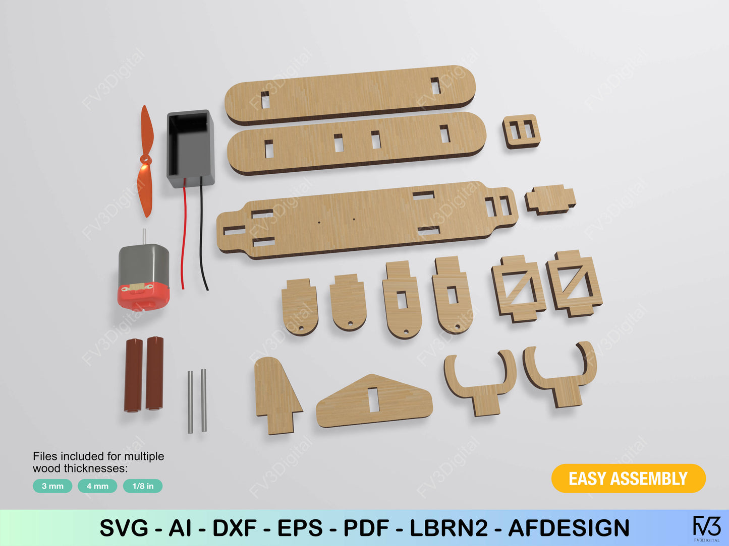 Laser Cut Files: Propeller Airplane STEM Toy | Engine‑Ready, Taxis on Smooth Surfaces