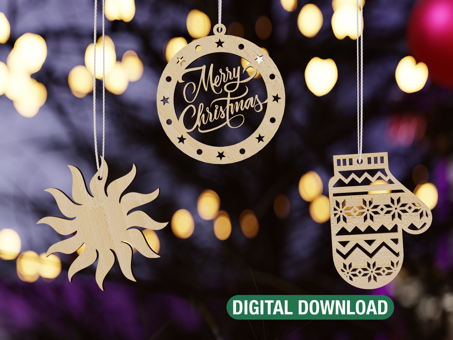 Christmas Tree Ornaments Laser Cut Files Bundle - 10 Unique Christmas Motif Designs - DIY Digital Download Holiday Home Decor