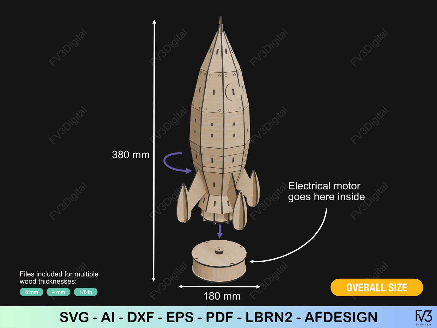 Laser Cut Files to create Motorized Rotating Rocket | STEM Engineering Project & Space Decor
