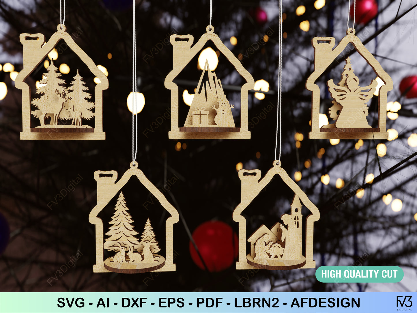 Laser Cut Files Bundle: 25 Unique 3D Christmas Ornaments, Ideal for DIY Holiday Crafts, Custom Gifts, and Festive Home Decoration Projects!