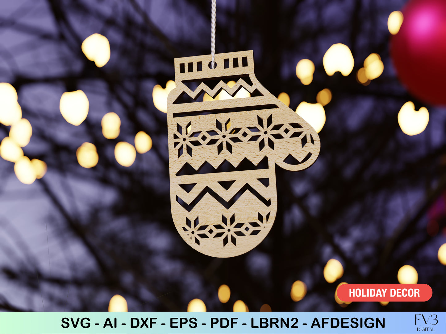Christmas Tree Ornaments Laser Cut Files Bundle - 10 Unique Christmas Motif Designs - DIY Digital Download Holiday Home Decor