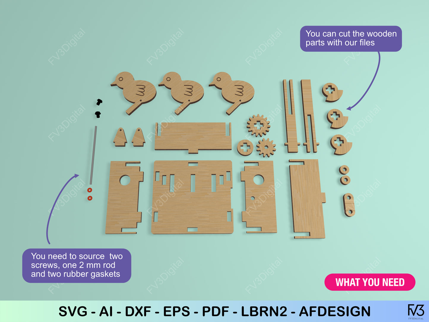 Chicken Box Automaton: Kinetic Toy Laser Cut Files (SVG DXF LBRN2)
