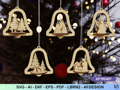 Laser Cut Files Bundle: 25 Unique 3D Christmas Ornaments, Ideal for DIY Holiday Crafts, Custom Gifts, and Festive Home Decoration Projects!