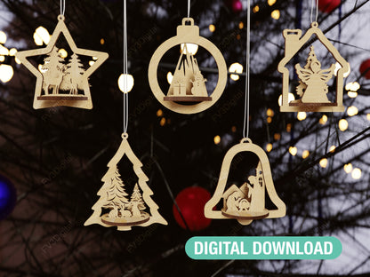 Laser Cut Files Bundle: 25 Unique 3D Christmas Ornaments, Ideal for DIY Holiday Crafts, Custom Gifts, and Festive Home Decoration Projects!