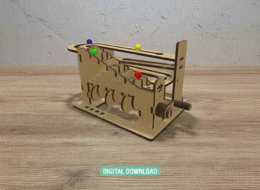 Marble Run Laser Cut File – DIY Kinetic Desk Toy | 3mm, 4mm, and 1/8” Plans