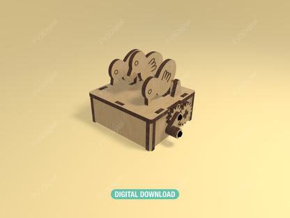 Chicken Box Automaton: Kinetic Toy Laser Cut Files (SVG DXF LBRN2)