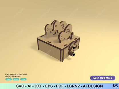 Chicken Box Automaton: Kinetic Toy Laser Cut Files (SVG DXF LBRN2)