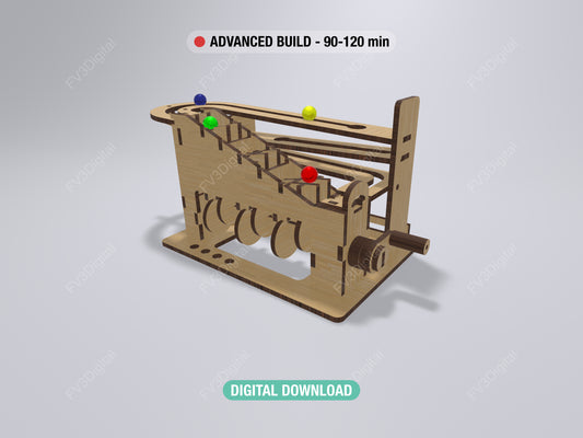 Marble Run Laser Cut File – DIY Kinetic Mechanical Desk Toy | 3mm, 4mm & 1/8” Plans