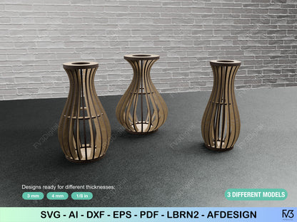 Laser cut vase bundle: 3 Unique Models - Instant download of files. Set of 3 Vase Laser Cut Patterns for DIY Home Decor Projects.