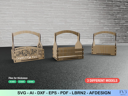 Laser Cut Basket Bundle set of 3 models included. Craft Your Own Collection of Baskets with Laser cut pattern bundle. Vector files download.