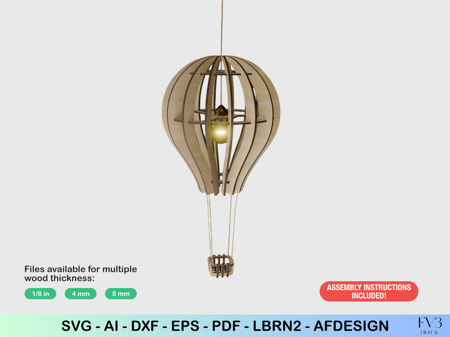 Balloon-Shaped Lamp Laser Cut Files – DIY Home Decor Project | Unique Laser-Cut Design for Easy Assembly and Creative Lighting Solution.