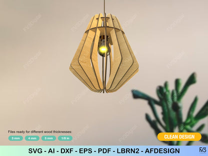 Laser Cut Files for 3D Geometric Pendant Lamp – Files ready for 3mm, 4mm, 5mm, and 1/8" Wood. Modern Design for Home or Office Decor.