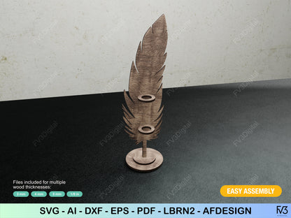 Pen holder laser cut files. Original office or home decor. Feather pen holder cut file - DIY. Digital download SVG files for DIY project.