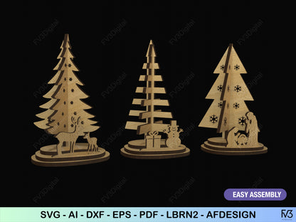 Laser Cut Files - 3 Standing Christmas Trees DIY Holiday Decor for Laser Cutting Machines - 3mm, 4mm, 5mm, 1/8 Inch Material