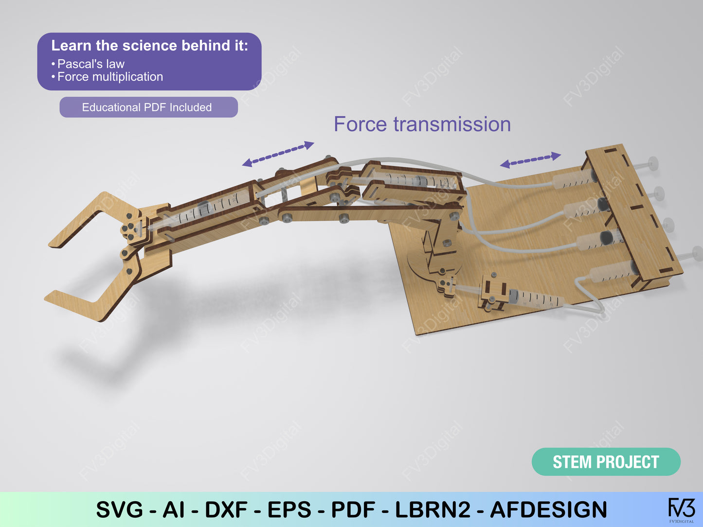 Hydraulic Robotic Arm – Working STEM Model | Laser Cut Files
