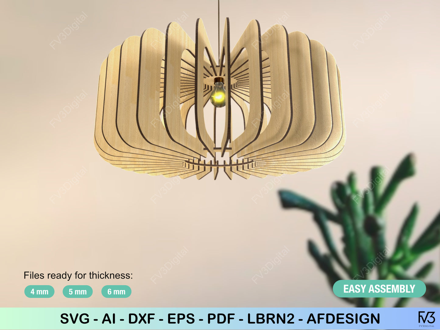 Laser Cut Pendant Lamp Files – Geometric DIY Design, Fits Any Bulb, Perfect for 4mm, 5mm, 6mm Wood, Stylish Home Lighting Made Easy!