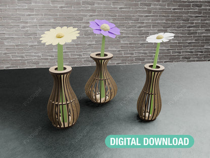 Laser cut vase bundle: 3 Unique Models - Instant download of files. Set of 3 Vase Laser Cut Patterns for DIY Home Decor Projects.