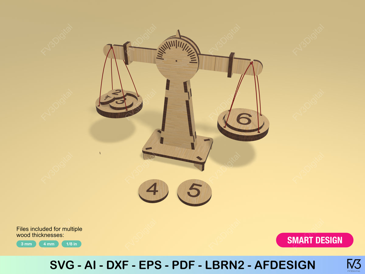 Wooden Balance Model Laser Cut Files – Working STEM Project - SVG, DXF Digital Download
