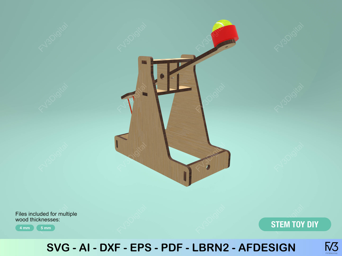 Laser Cut Catapult STEM Toy: DIY Physics Project (Digital Download, 4/5mm Wood Files)
