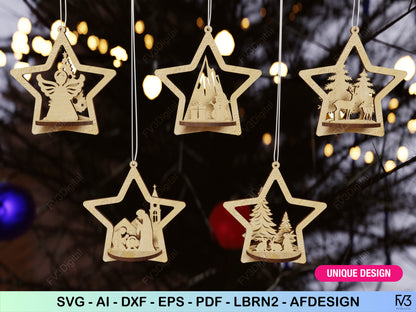 Laser Cut Files Bundle: 25 Unique 3D Christmas Ornaments, Ideal for DIY Holiday Crafts, Custom Gifts, and Festive Home Decoration Projects!
