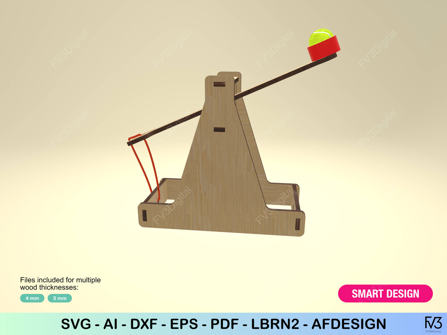 Laser Cut Catapult STEM Toy: DIY Physics Project (Digital Download, 4/5mm Wood Files)
