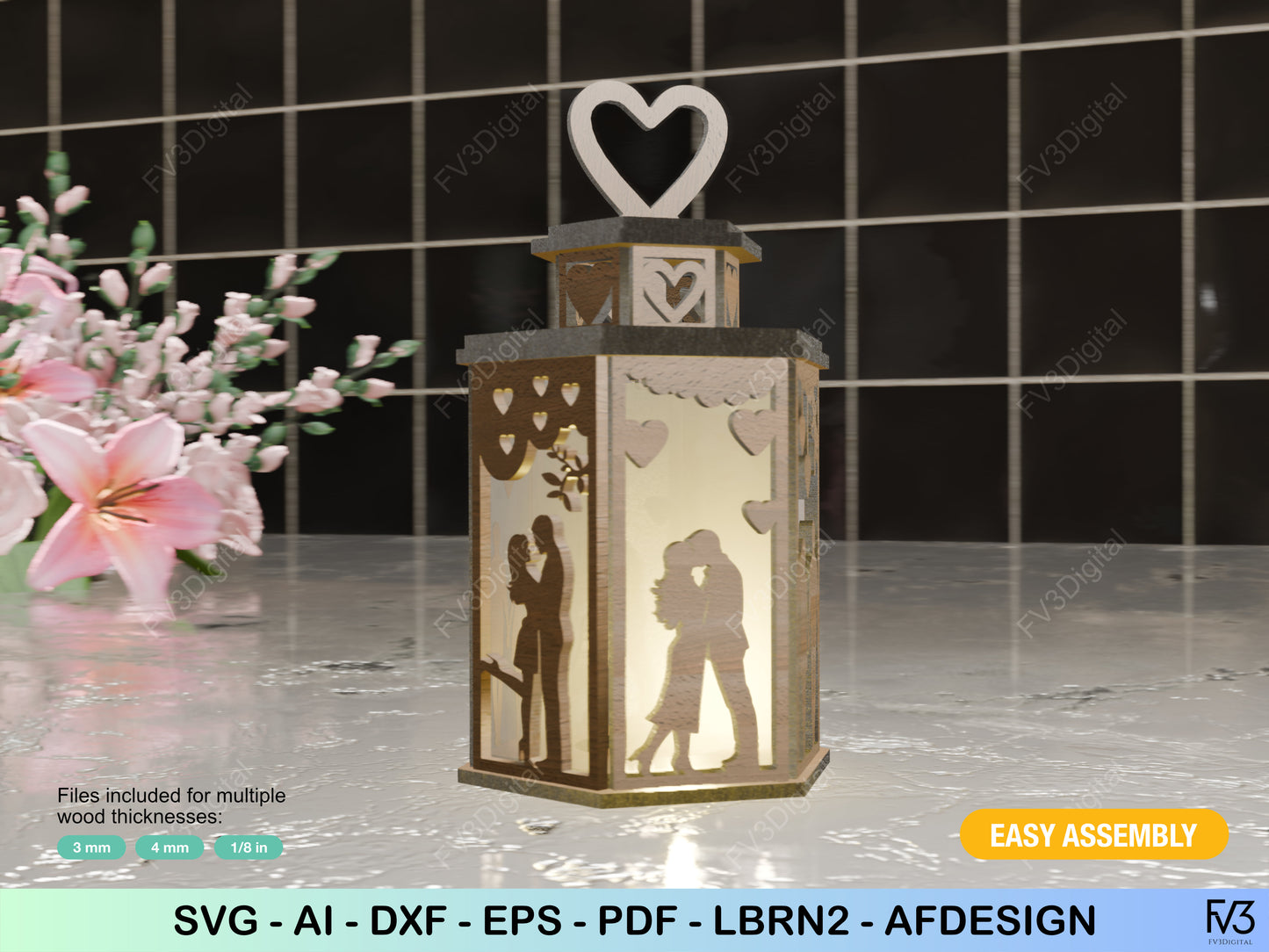 Romantic Lantern Laser Cut Files for DIY Craft Projects | Valentine's Day, Home Decor, Anniversary Gift, Woodworking, and Creative Craft