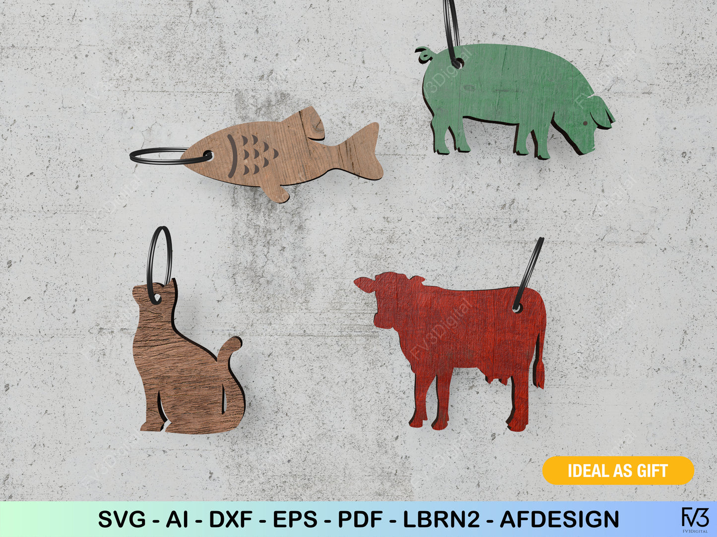 Laser Cut Files to create 7 Unique Animal Key Ring Holders Minimalist Design DIY Gift Idea for Crafters Digital Download Animal Key Holder