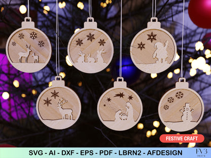 Laser Cut Files Bundle 6 Layered Christmas Tree Ornaments Unique DIY Holiday Decor & Personalized Gifts for a Magical Christmas Season